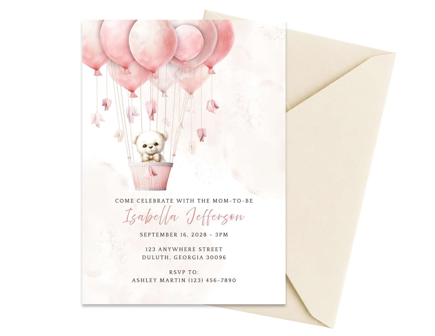 Bear and Balloons Baby shower Invitation | Instant Download
