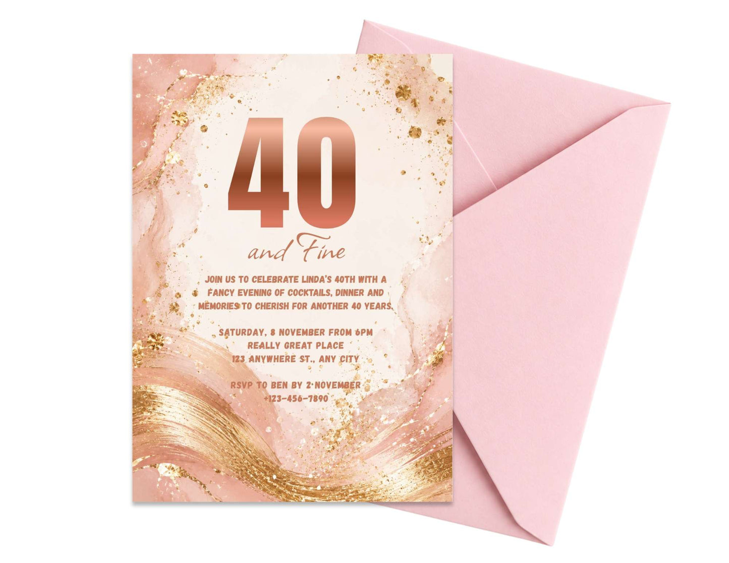 Pink & Gold Birthday Invitation Template | Editable in Canva | 5" x 7" Digital Download