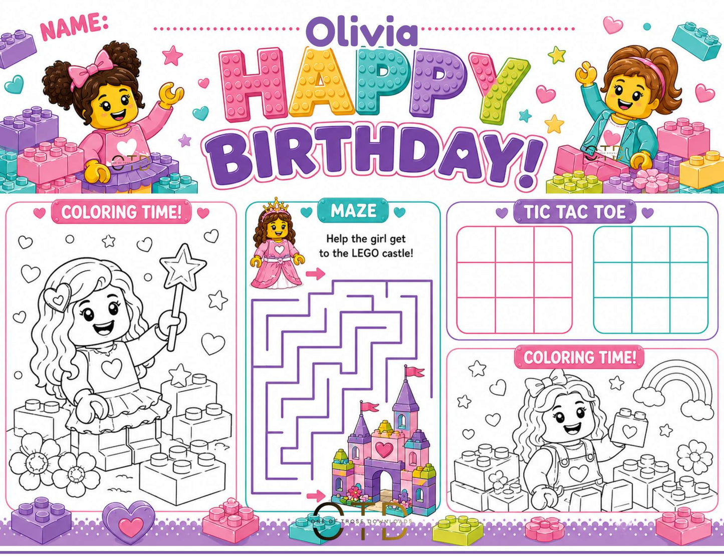 Building Blocks Party Activity Sheet Template #2 | Editable in Canva | 8.5" x 11" Digital Download