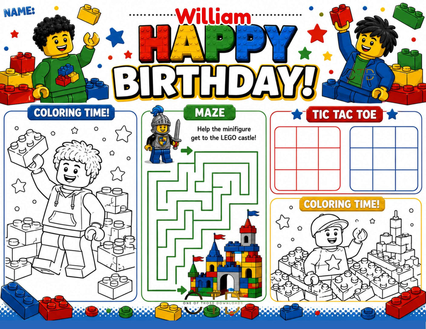 Building Blocks Party Activity Sheet Template | Editable in Canva | 8.5" x 11" Digital Download