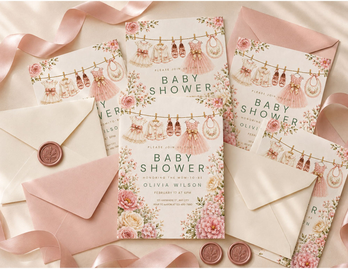 Chic Baby Clothes Invitation Template | Editable in Canva | 5" x 7" Digital Download