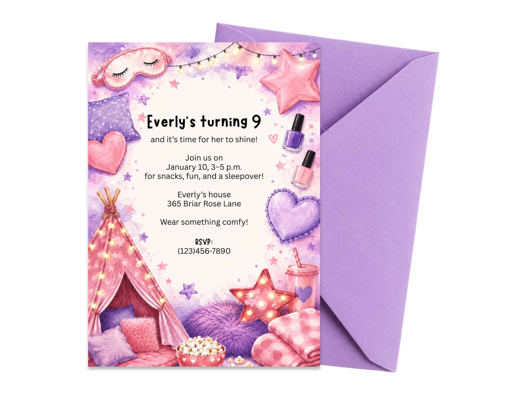 Slumber Party Invitation Template | Editable in Canva | 5" x 7" Digital Download