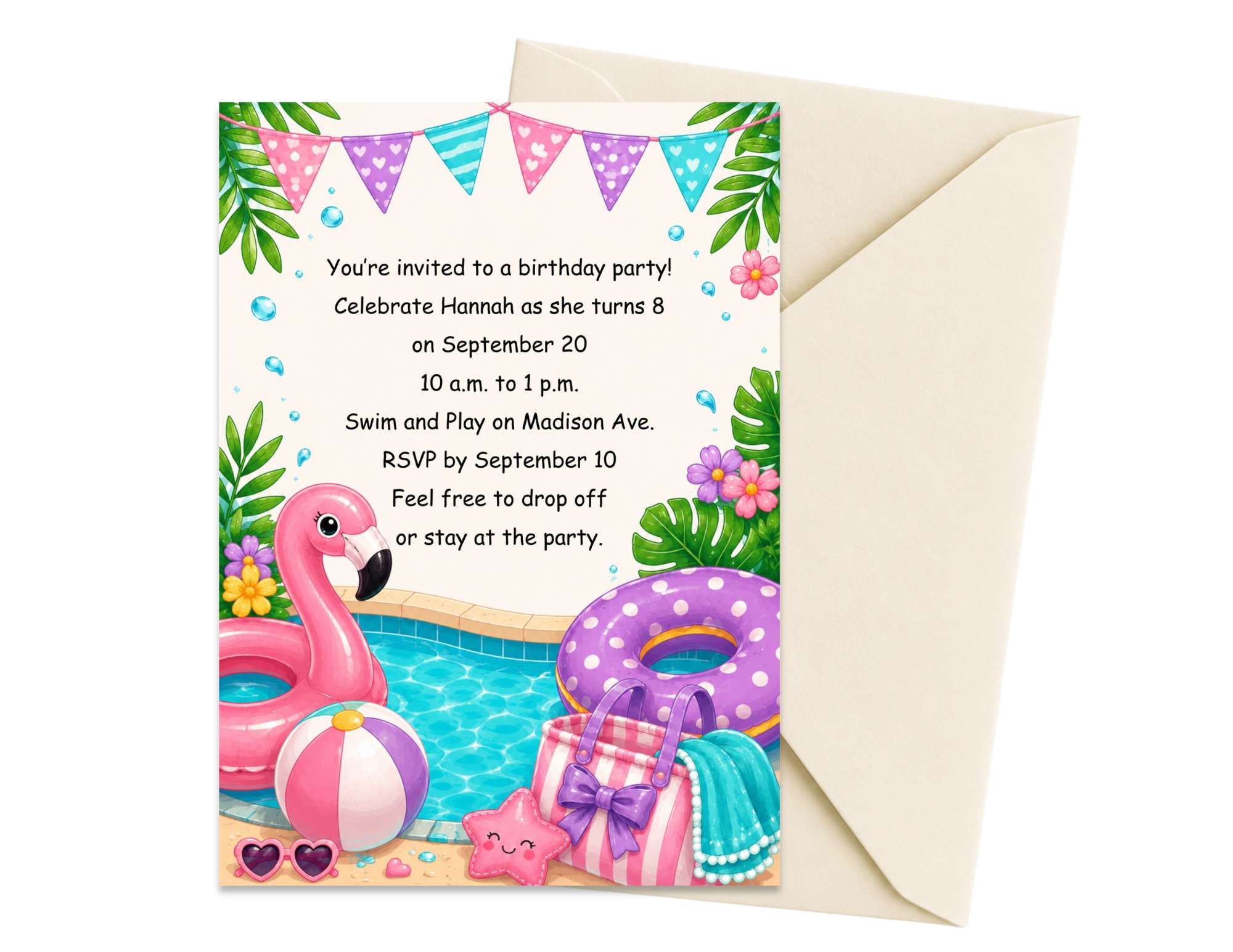 Pool Party Birthday Invitation Template | Editable in Canva | 5" x 7" Digital Download