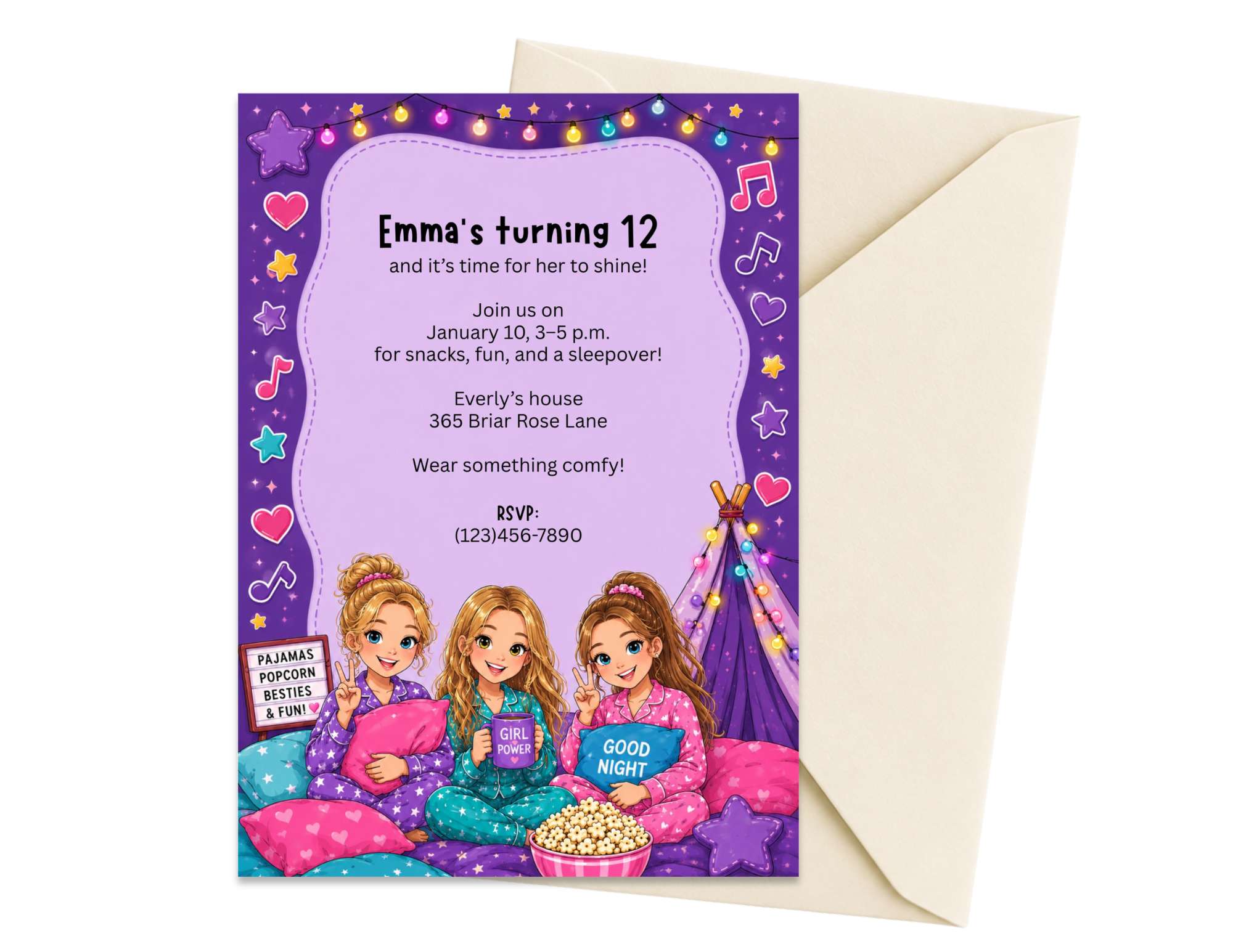 Pajama Party Invitation Template #2 | Editable in Canva | 5" x 7" Digital Download