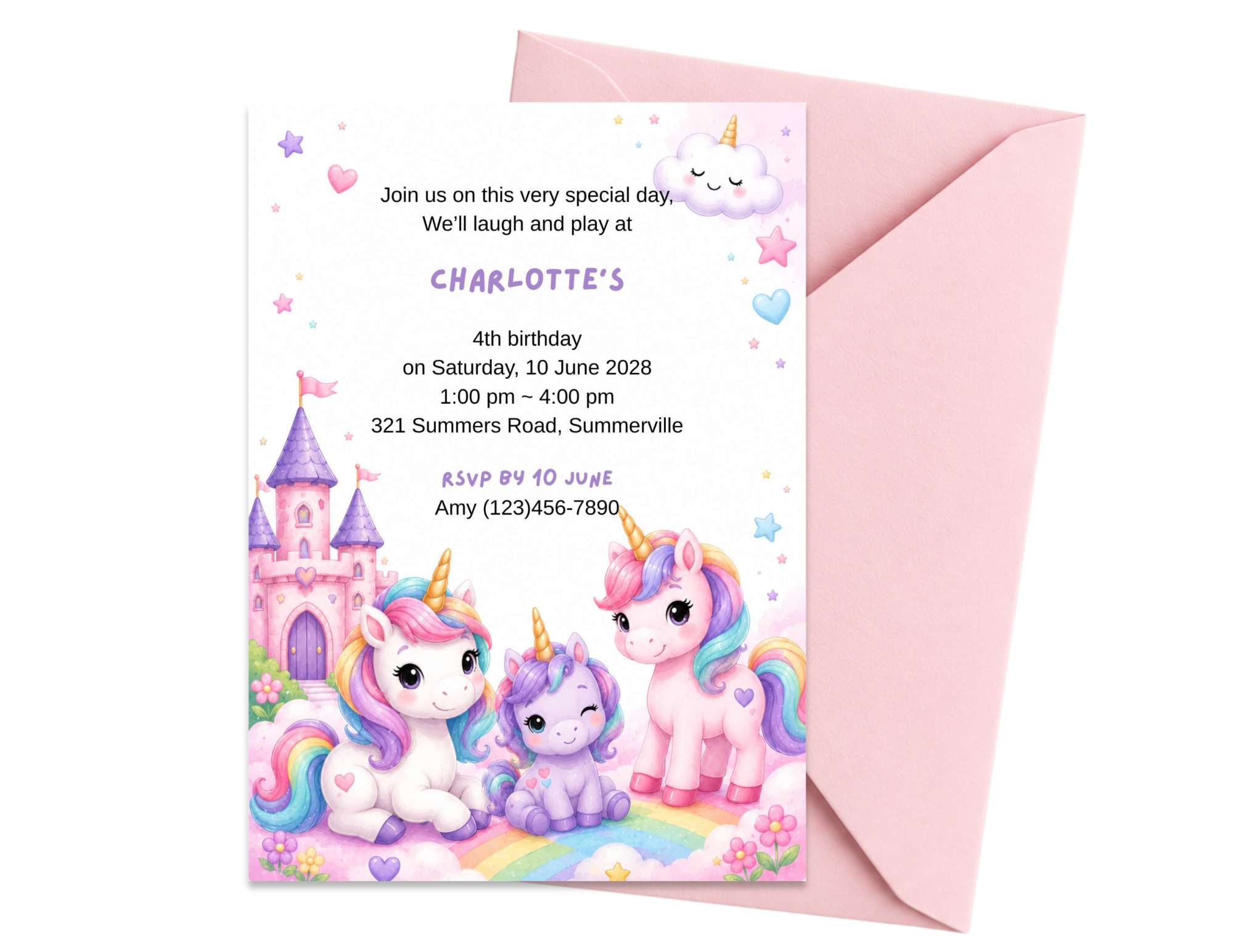 Unicorn Birthday Invitation Template | Editable in Canva | 7" x 5" Digital Download