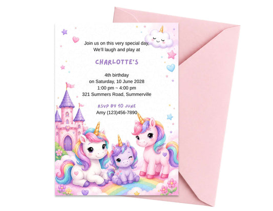 Unicorn Birthday Invitation Template | Editable in Canva | 7" x 5" Digital Download