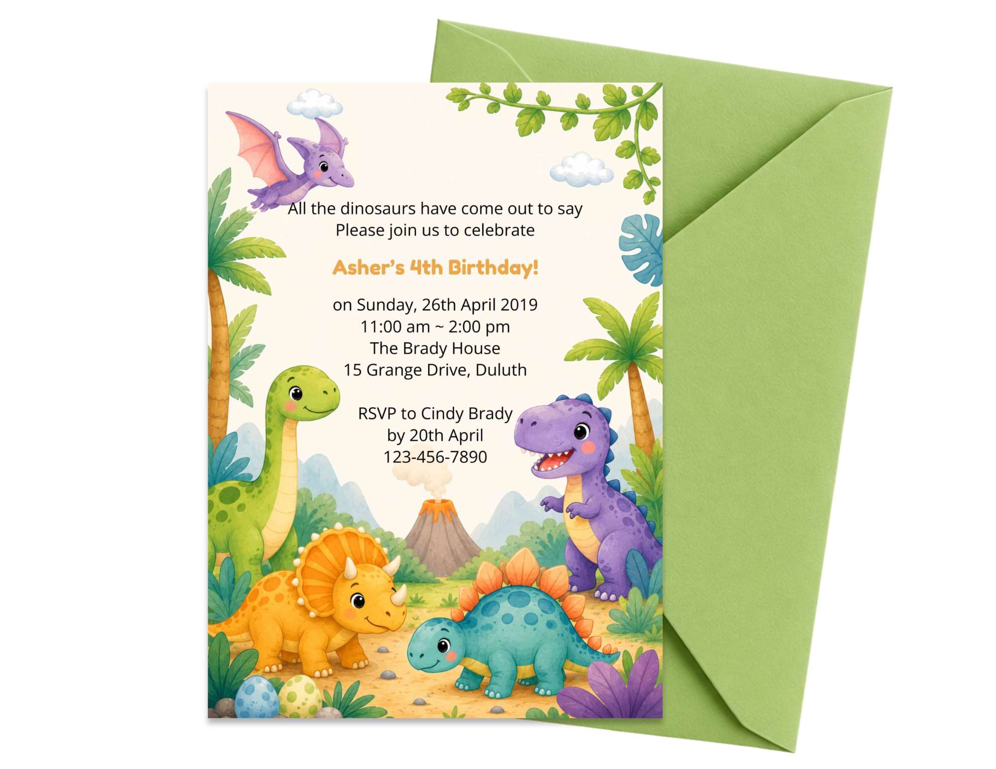 Dinosaur Birthday Invitation Template | Editable in Canva | 7" x 5" Digital Download