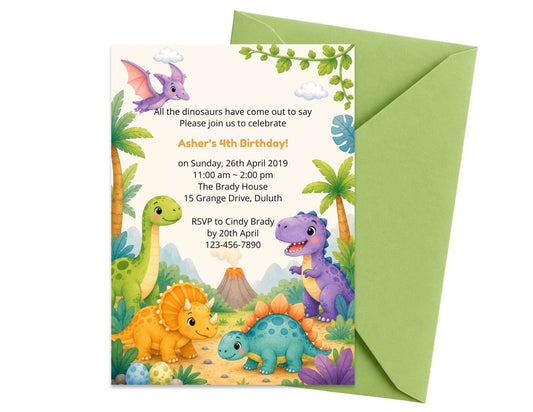 Dinosaur Birthday Invitation Template | Editable in Canva | 7" x 5" Digital Download