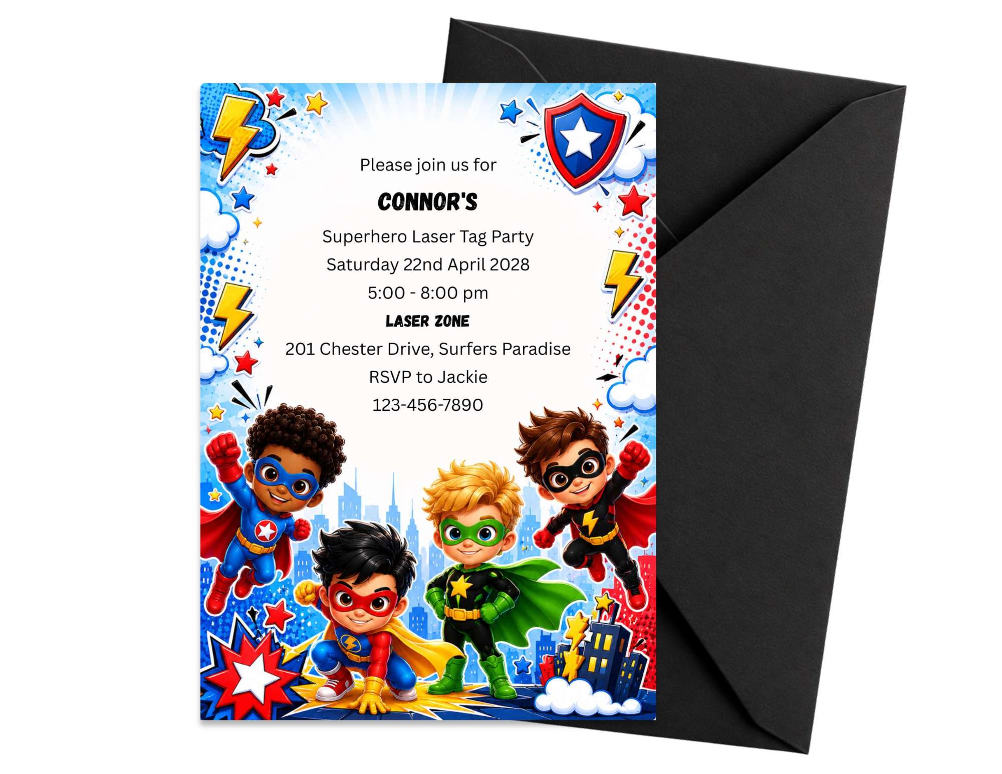 Superhero Birthday Invitation Template | Editable in Canva | 7" x 5" Digital Download