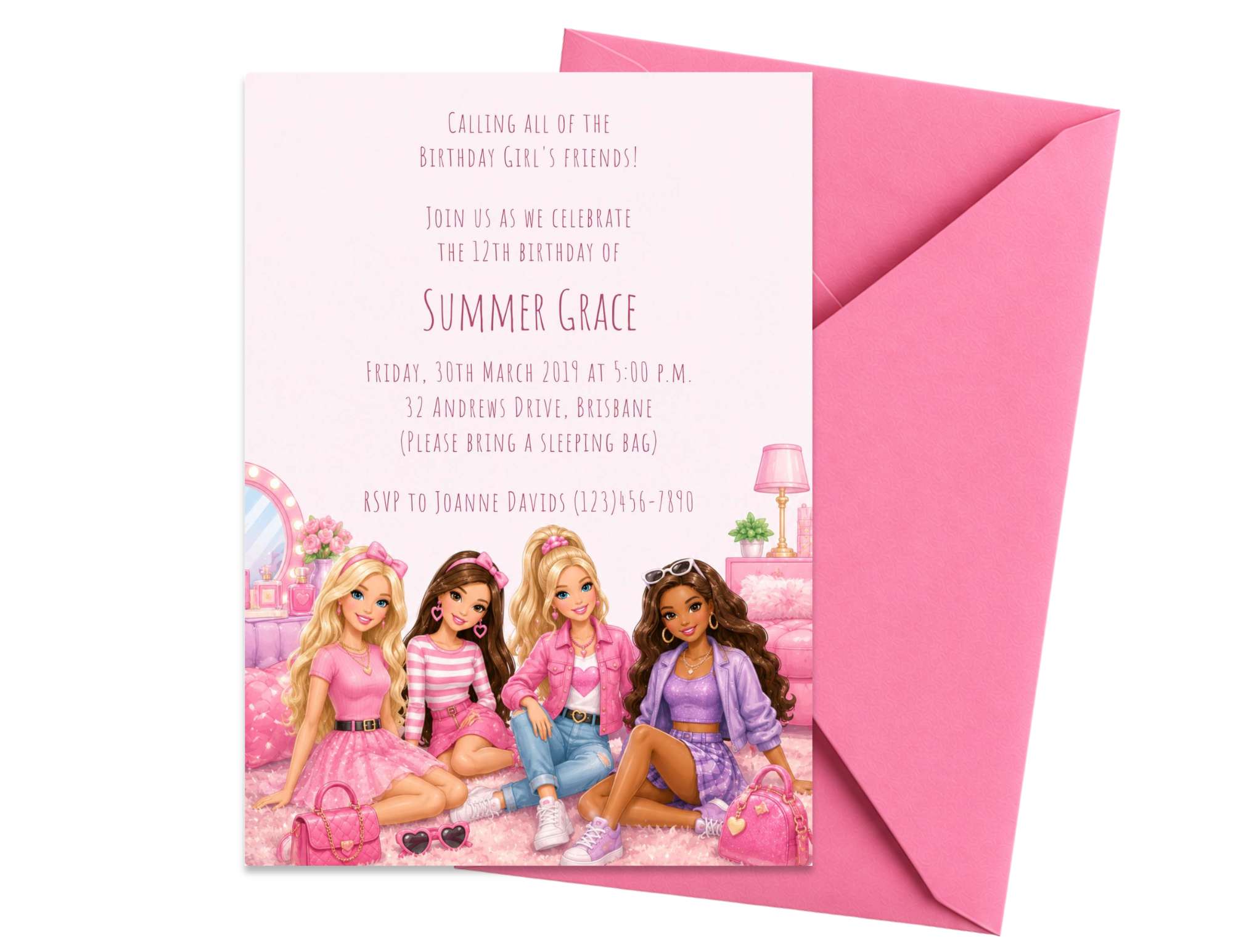 Fashion Doll Birthday Invitation Template | Editable in Canva | 7" x 5" Digital Download