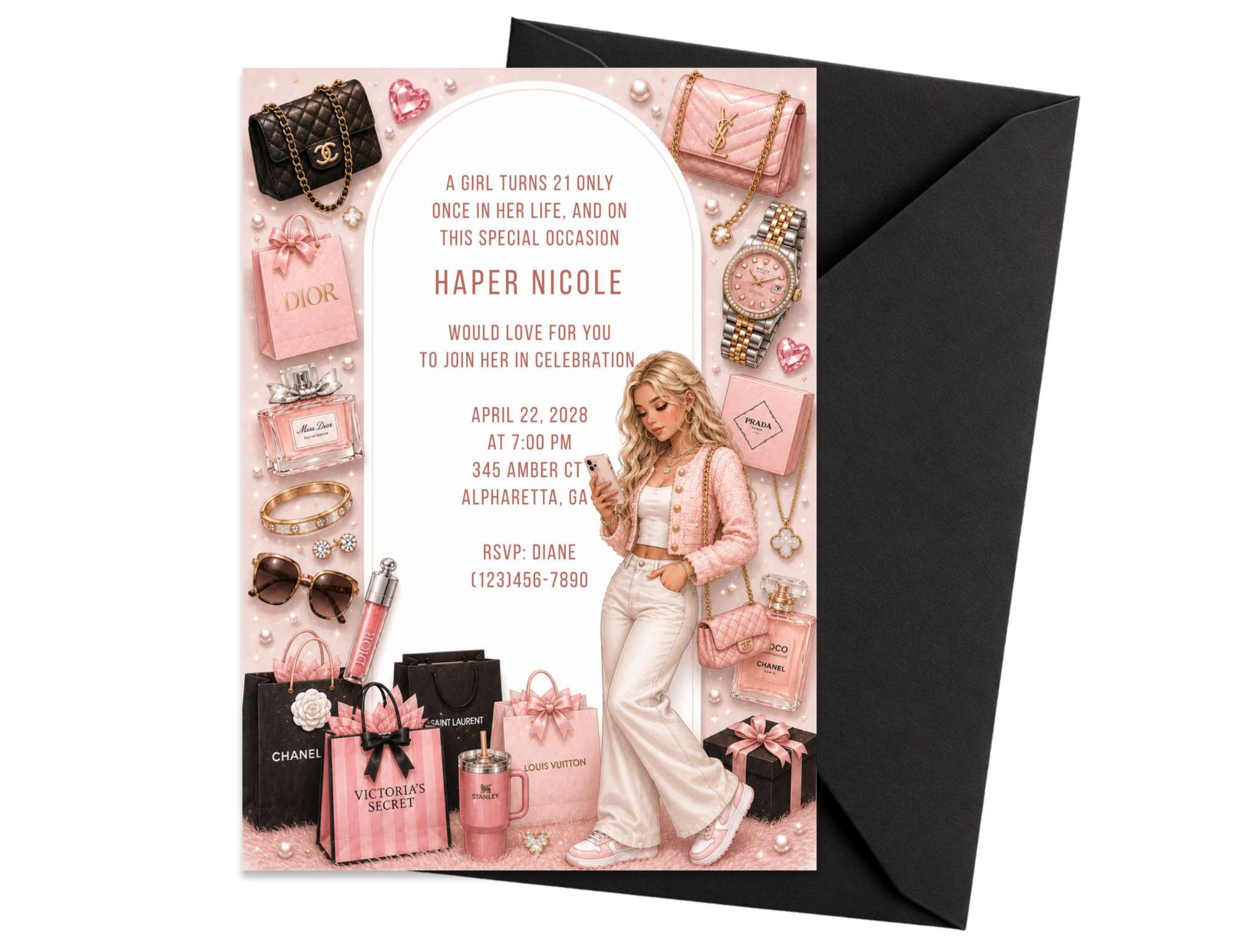 Fashion Dress-Up Teen Birthday Invitation Template #2 | Editable in Canva | 7" x 5" Digital Download