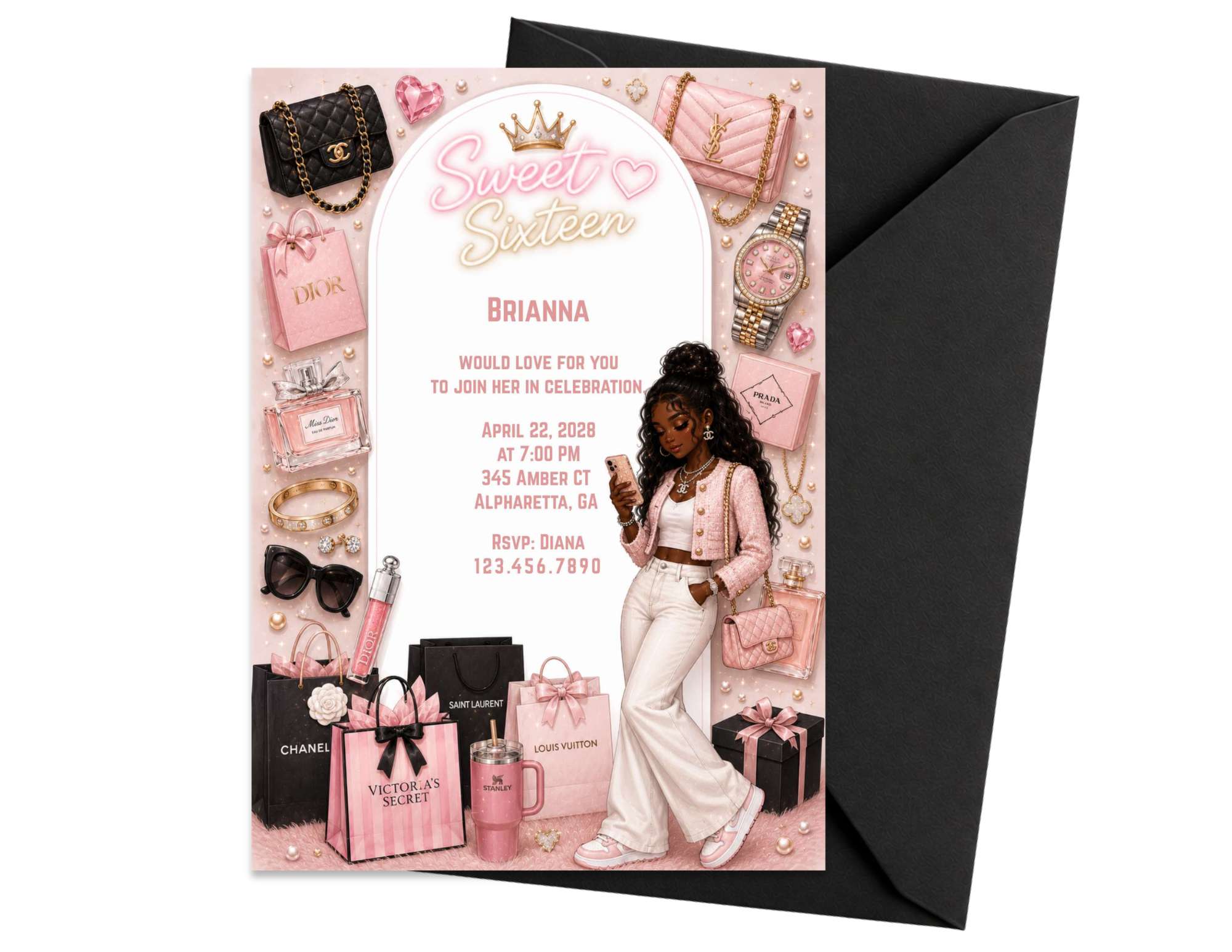 Fashion Dress-Up Teen Birthday Invitation Template | Editable in Canva | 7" x 5" Digital Download