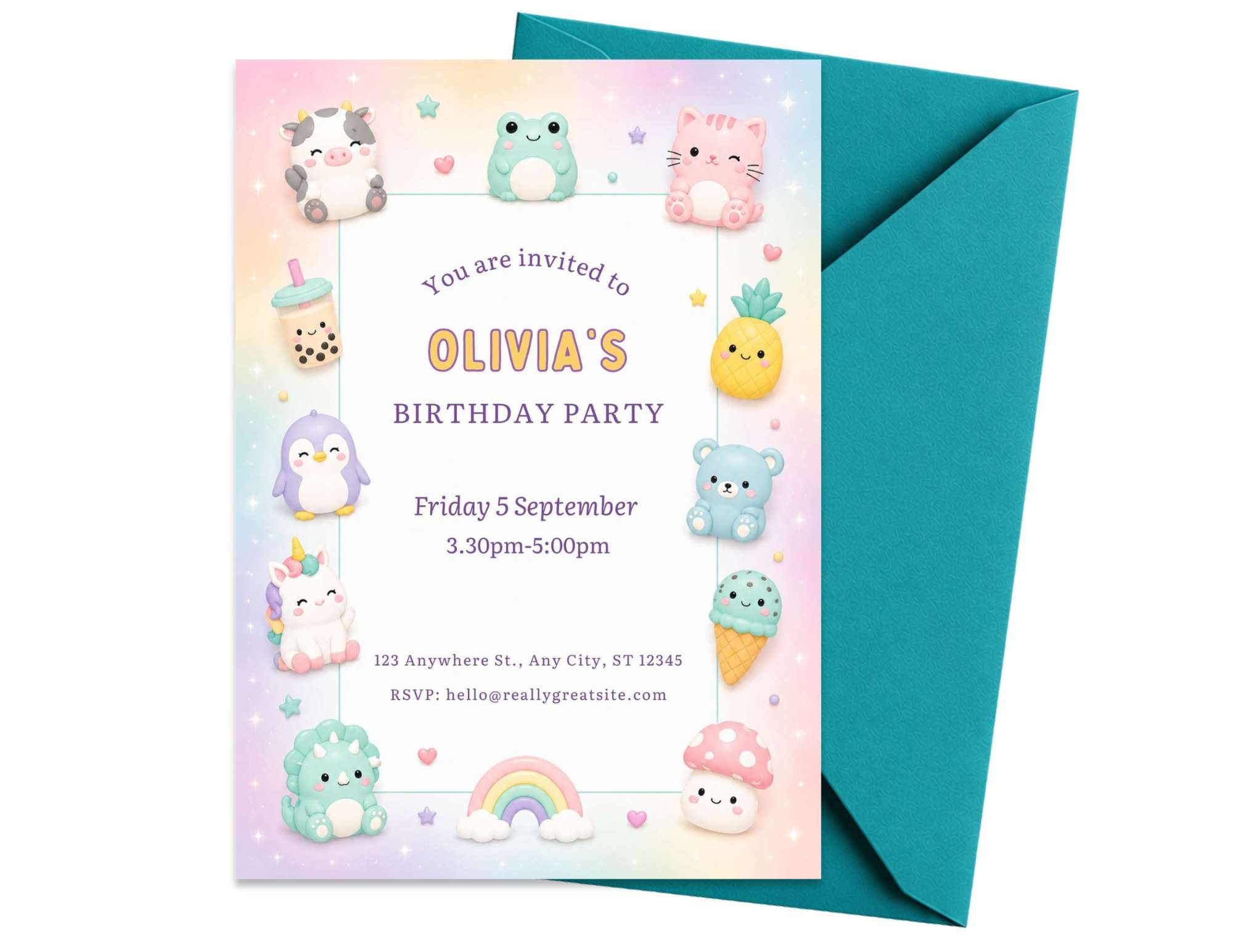 Squishes Birthday Invitation Template | Editable in Canva | 7" x 5" Digital Download