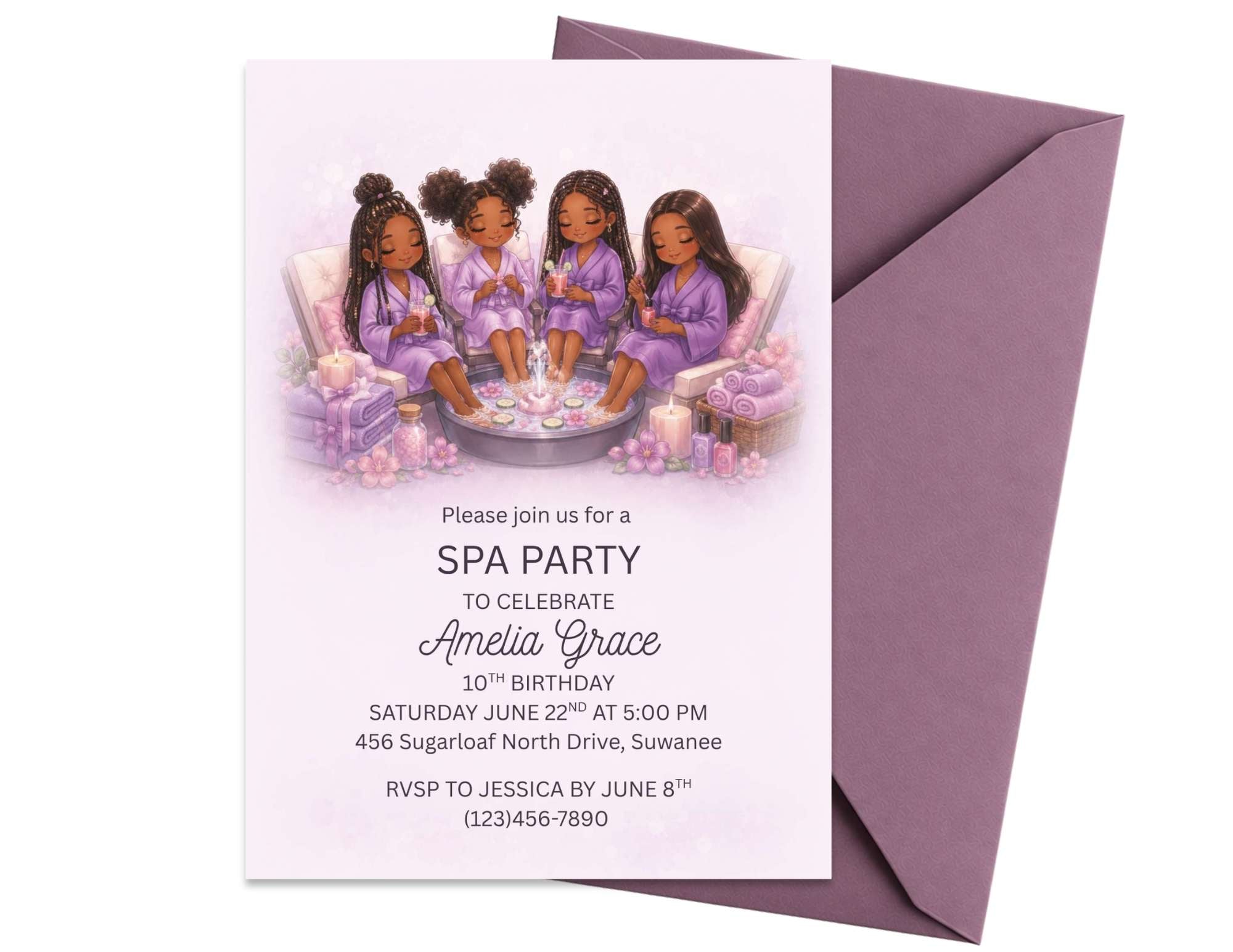 Spa Birthday Invitation Template | Editable in Canva | 7" x 5" Digital Download