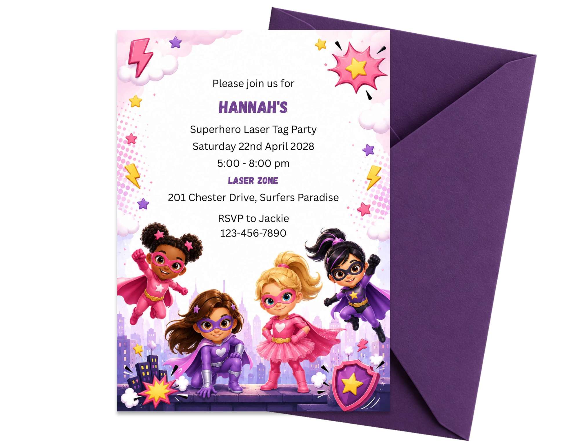 Superhero Girls Birthday Invitation Template | Editable in Canva | 7" x 5" Digital Download