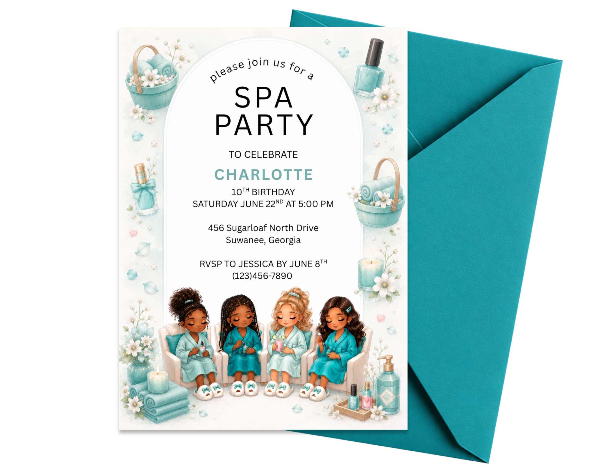 Spa Group Birthday Invitation Template #2 | Editable in Canva | 7" x 5" Digital Download