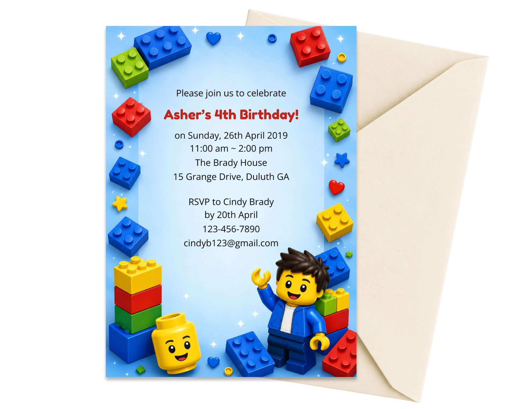 Building Blocks Birthday Invitation Template | Editable in Canva | 5" x 7" Digital Download