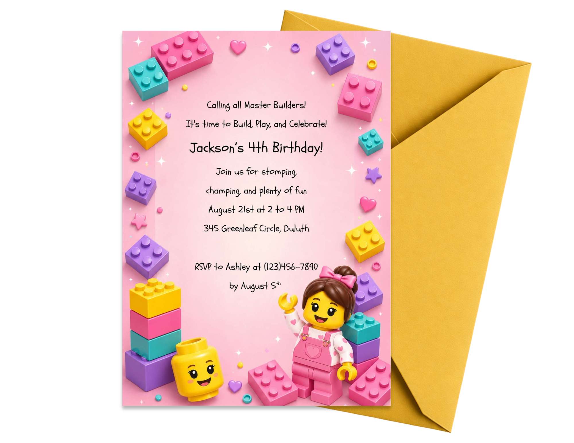 Building Blocks Birthday Invitation Template #2 | Editable in Canva | 5" x 7" Digital Download
