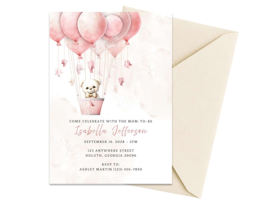 Bear and Balloons Baby shower Invitation | Instant Download