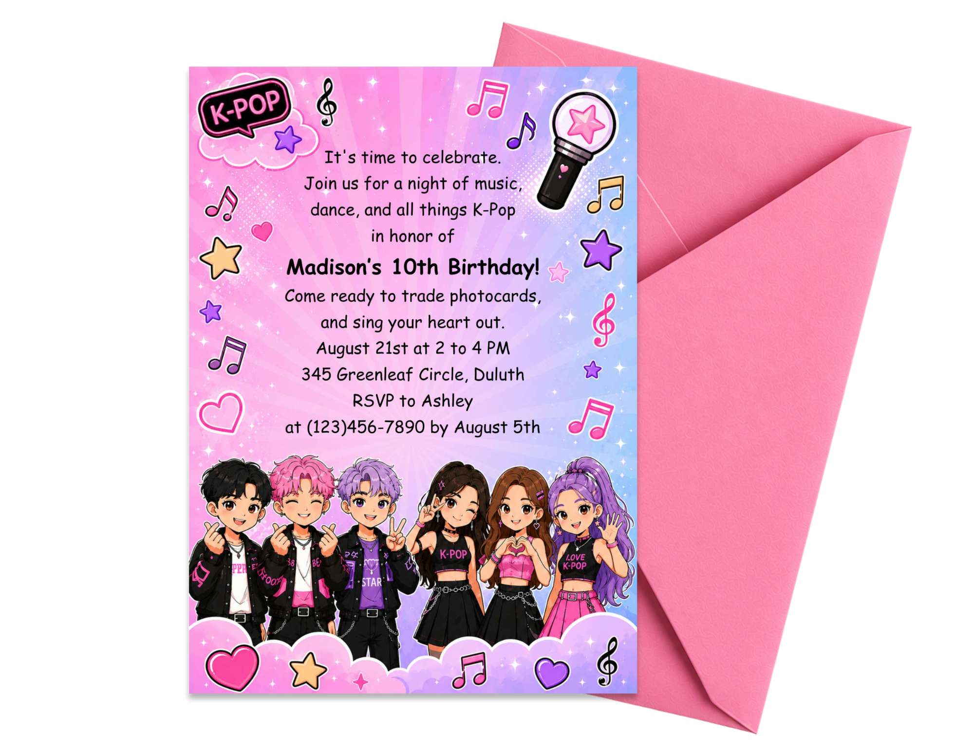 K-Pop Birthday Invitation Template | Editable in Canva | 5" x 7" Digital Download