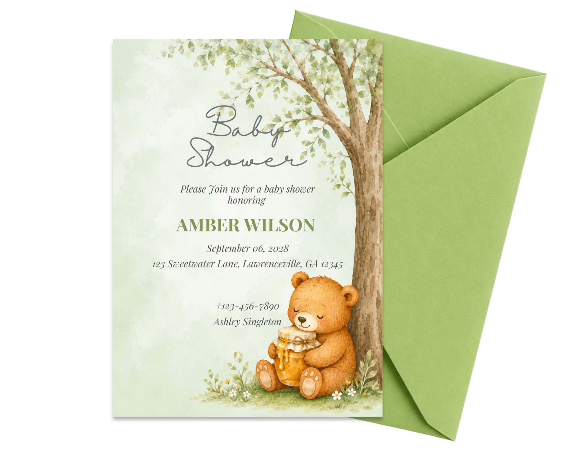 Honey Bear Baby Shower Invitation Template | Editable in Canva | 5" x 7" Digital Download