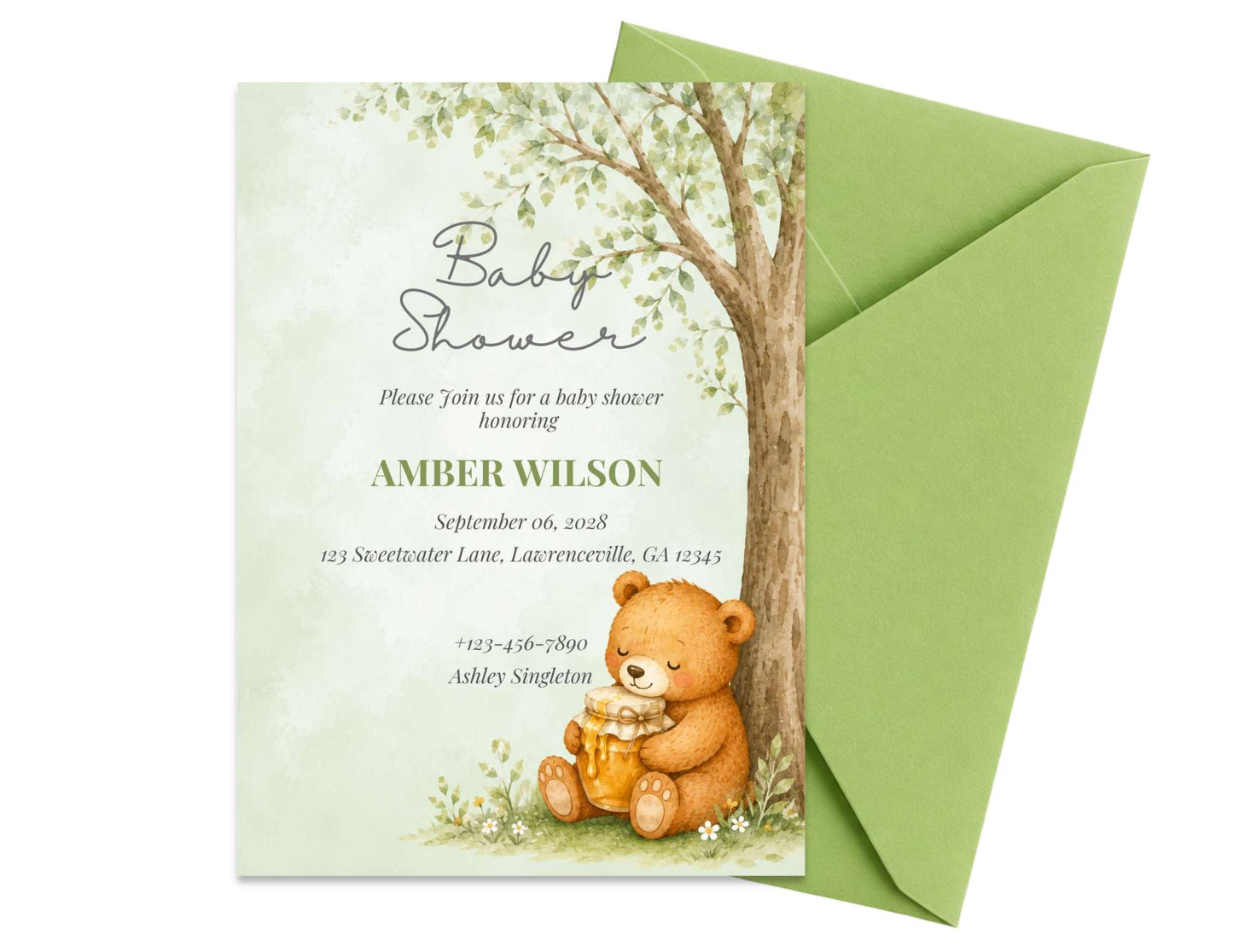 Honey Bear Baby Shower Invitation Template | Editable in Canva | 5" x 7" Digital Download