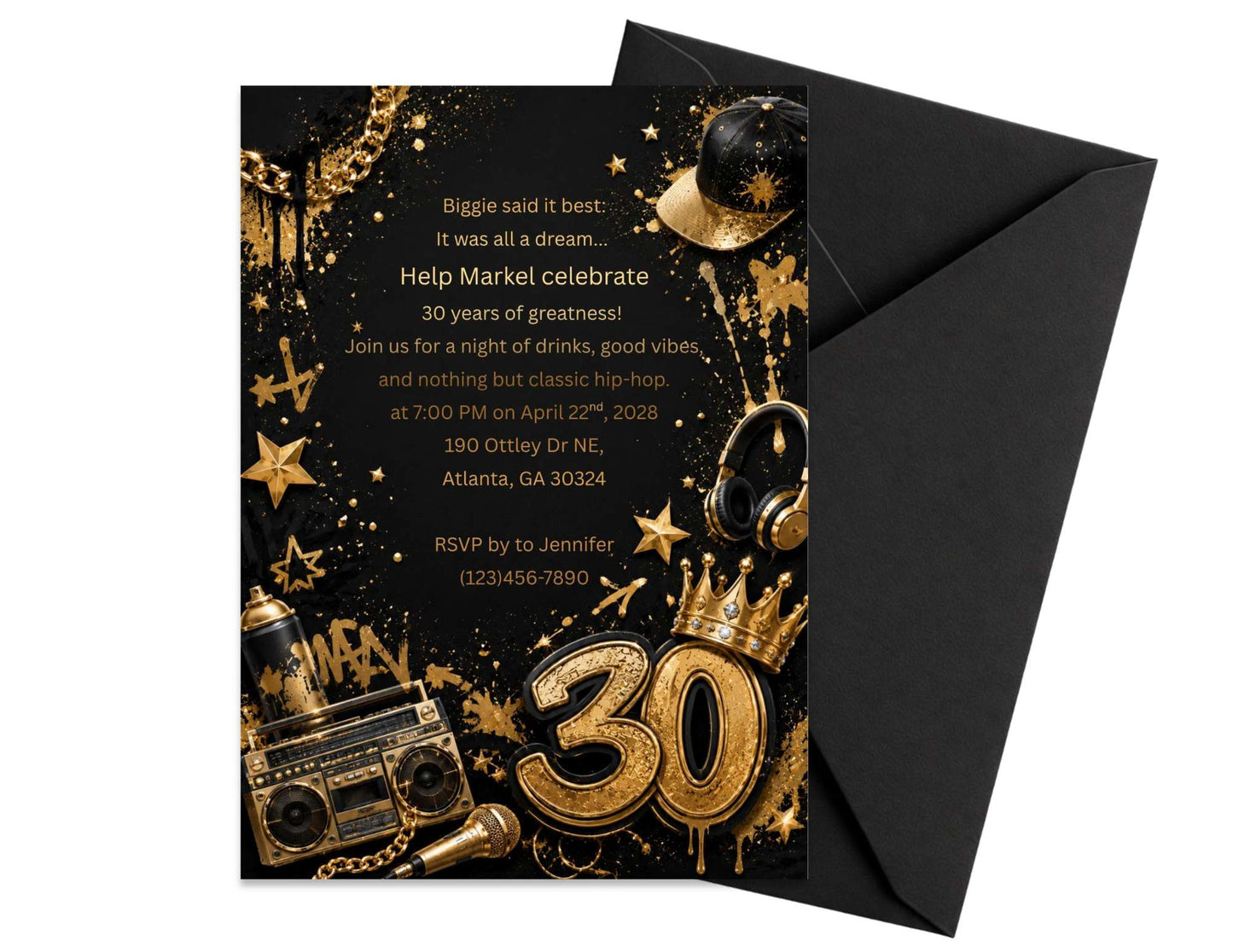 90's Hip Hop Birthday Invitation Template | Editable in Canva | 5" x 7" Digital Download
