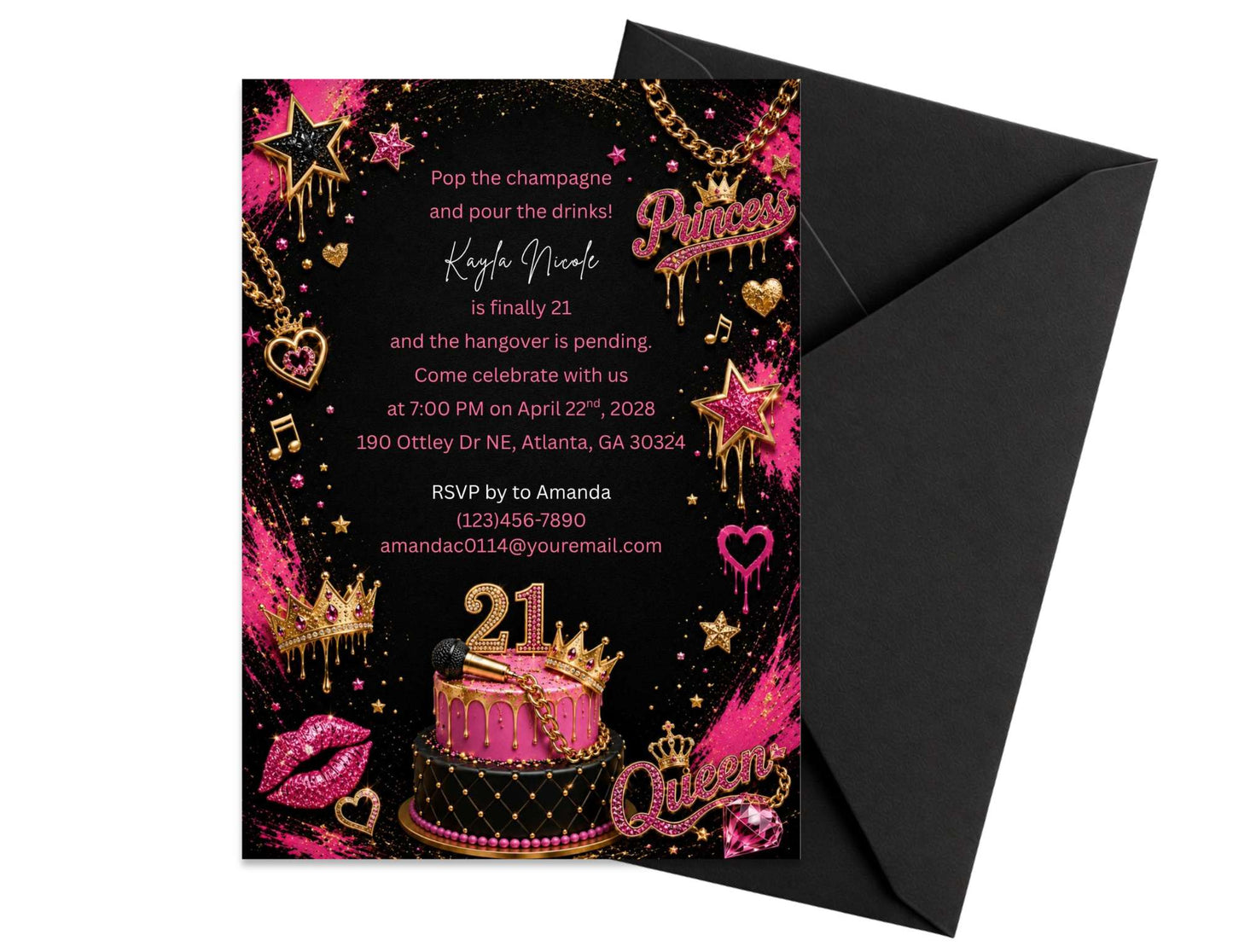 Glam Girl Birthday Invitation Template | Editable in Canva | 5" x 7" Digital Download