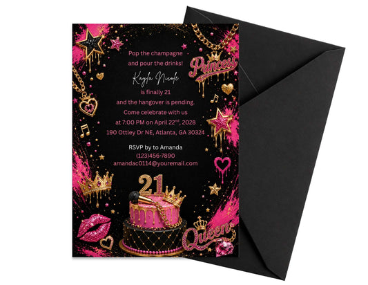 Glam Girl Birthday Invitation Template | Editable in Canva | 5" x 7" Digital Download