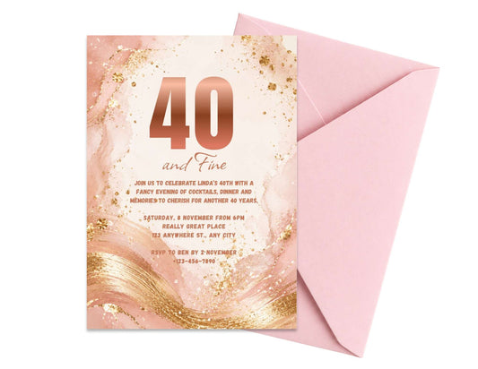 Pink & Gold Birthday Invitation Template | Editable in Canva | 5" x 7" Digital Download
