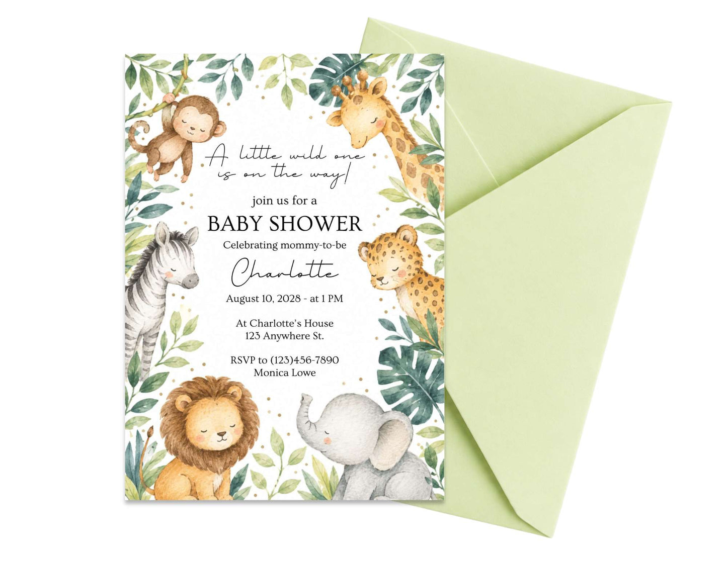 Safari Baby Animals Invitation Template | Editable in Canva | 5" x 7" Digital Download