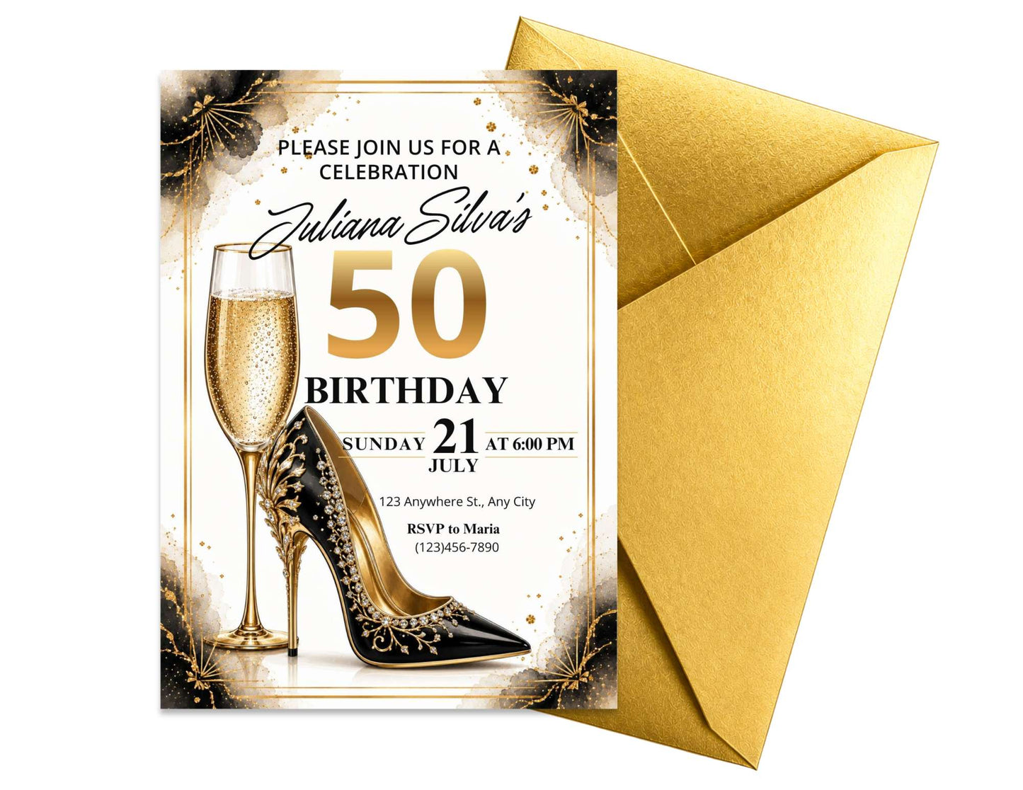 Glam Birthday Invitation Template | Editable in Canva | 5" x 7" Digital Download