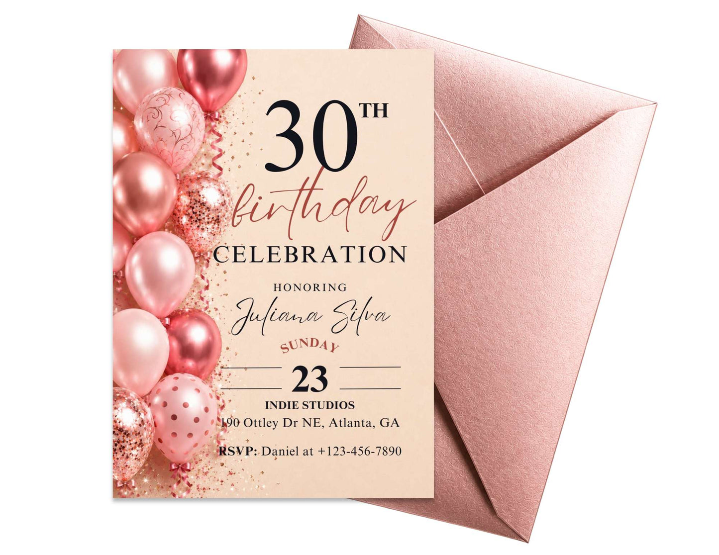 30th Balloons Birthday Invitation Template | Editable in Canva | 5" x 7" Digital Download