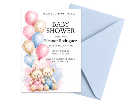 Teddy Bear Baby Shower Invitation Template | Editable in Canva | 5" x 7" Digital Download
