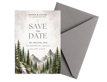 Mountains & Waterfall Invitation Template | Editable in Canva | 5" x 7" Digital Download