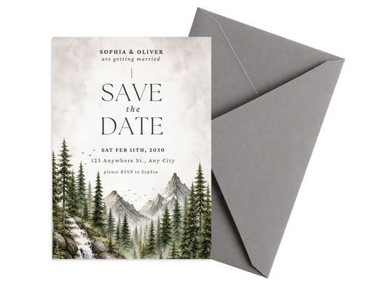 Mountains & Waterfall Invitation Template | Editable in Canva | 5" x 7" Digital Download