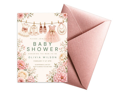 Chic Baby Clothes Invitation Template | Editable in Canva | 5" x 7" Digital Download