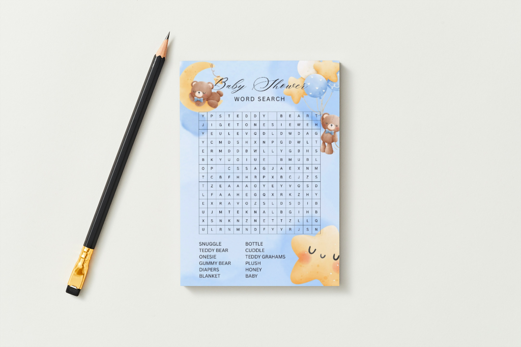Teddy Bear Word Search | Baby Shower Games | Digital Download