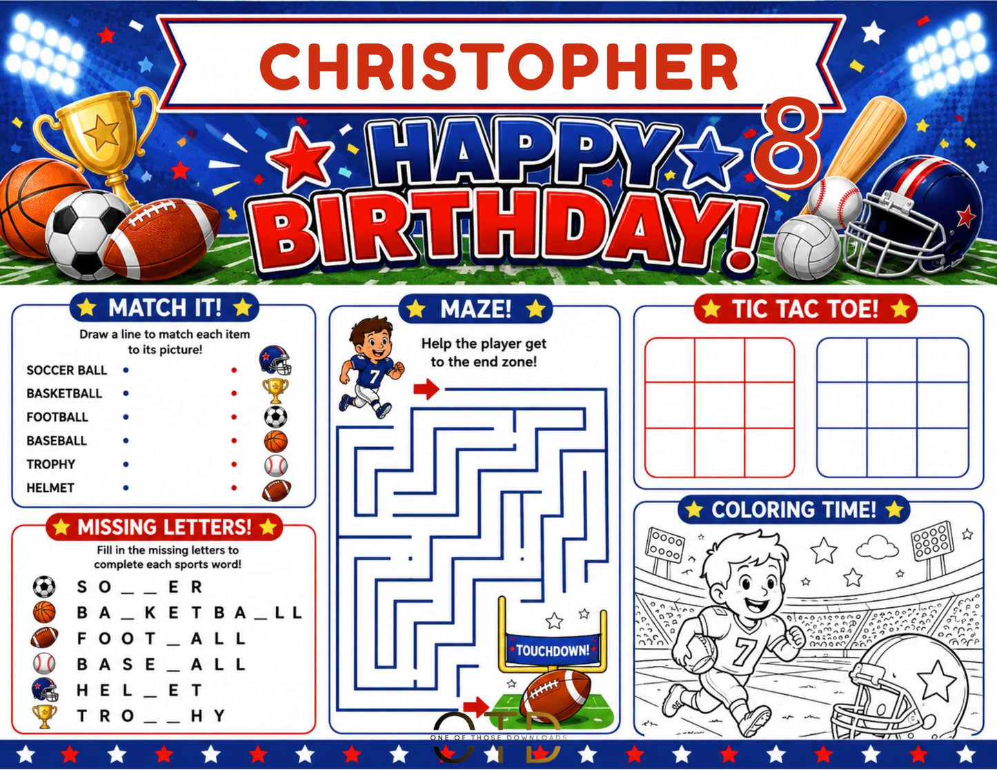 All Sports Party Activity Sheet Template | Editable in Canva | 8.5" x 11" Digital Download