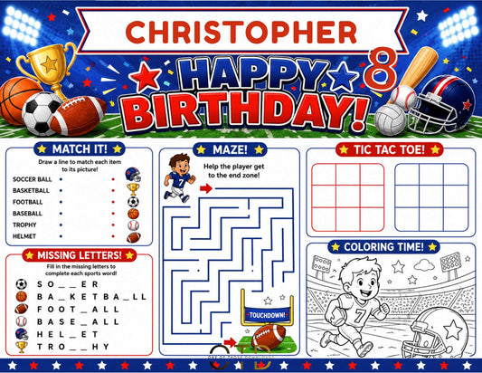 All Sports Party Activity Sheet Template | Editable in Canva | 8.5" x 11" Digital Download