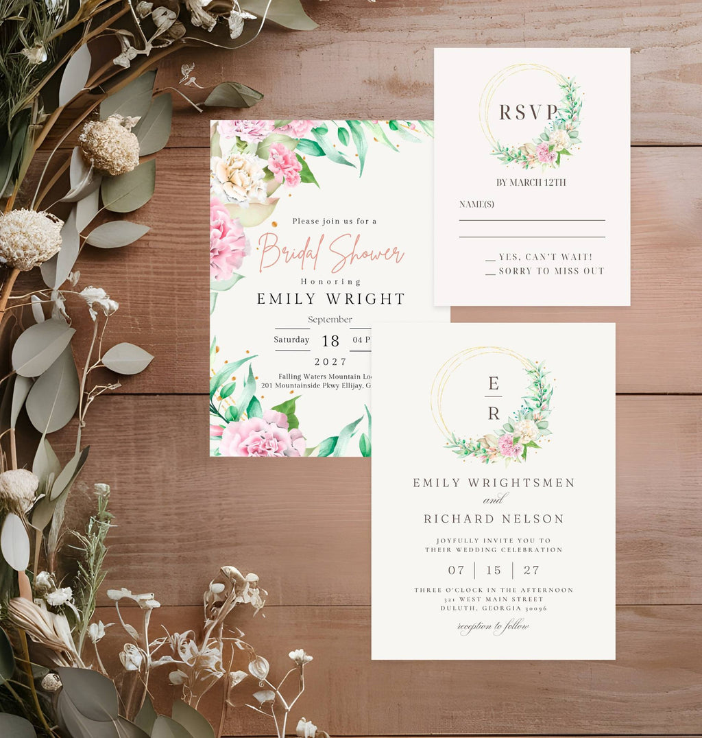 Floral Wreath Wedding Invitation | Printable Template