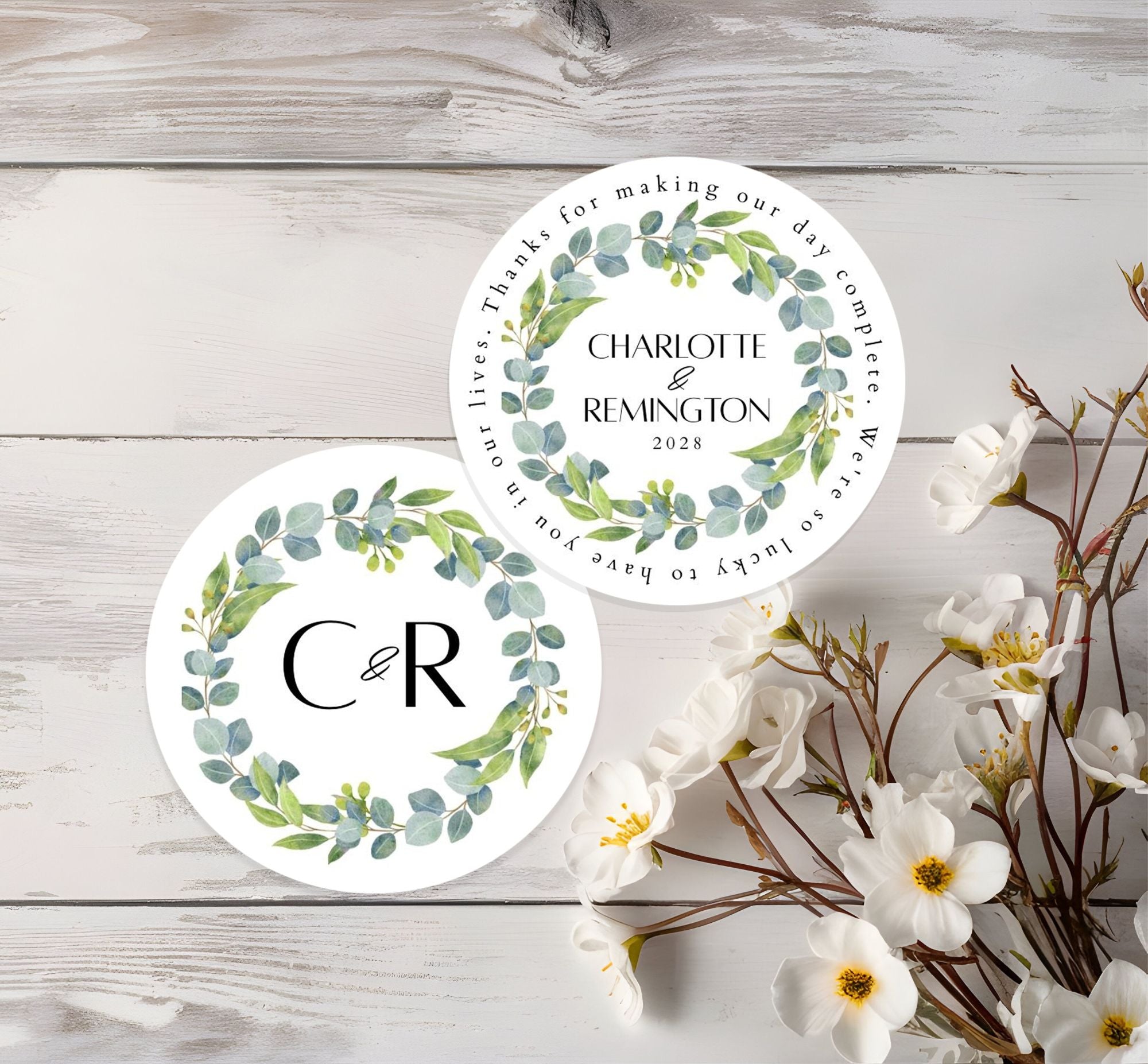 Thank You Label Template | Personalized Stickers | Rustic Floral | Editable Favor Labels