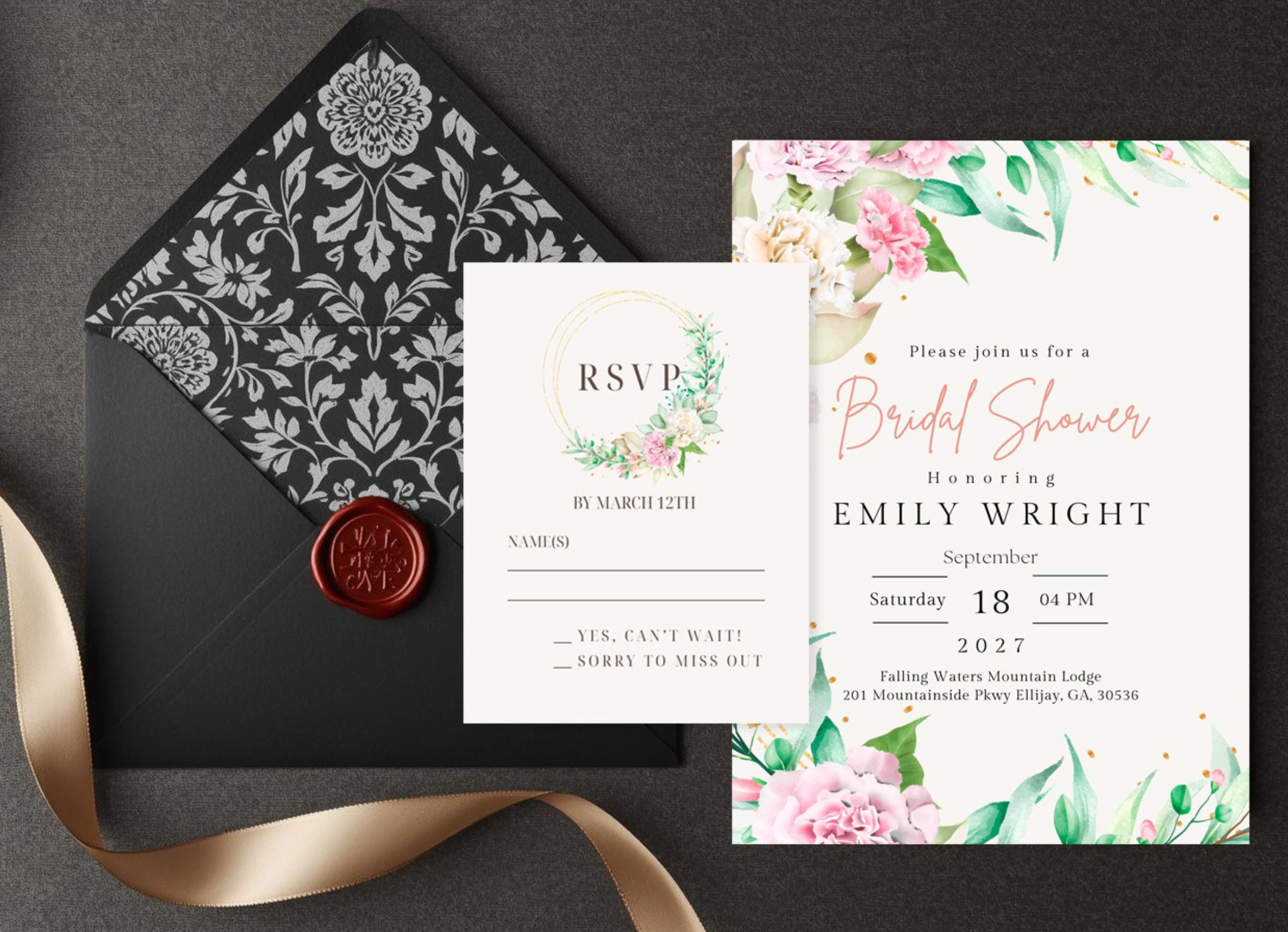 Floral Wreath Wedding Invitation | Printable Template