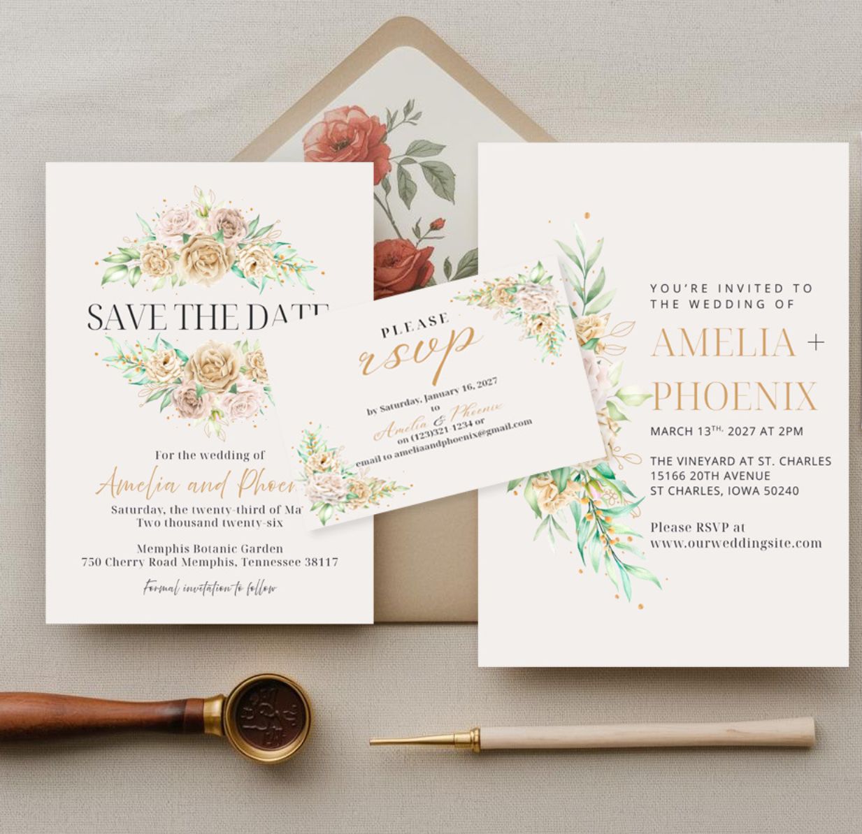 Rustic Flowers Wedding Invitation | Editable Template| Instant Download
