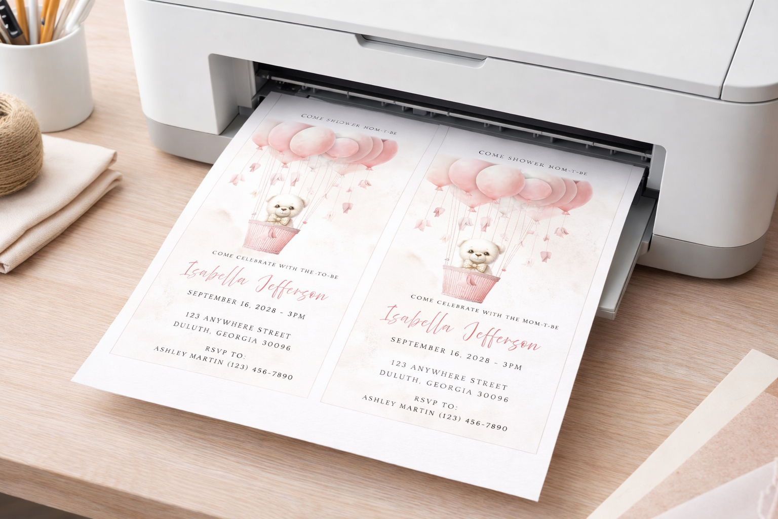 Bear and Balloons Baby shower Invitation | Instant Download