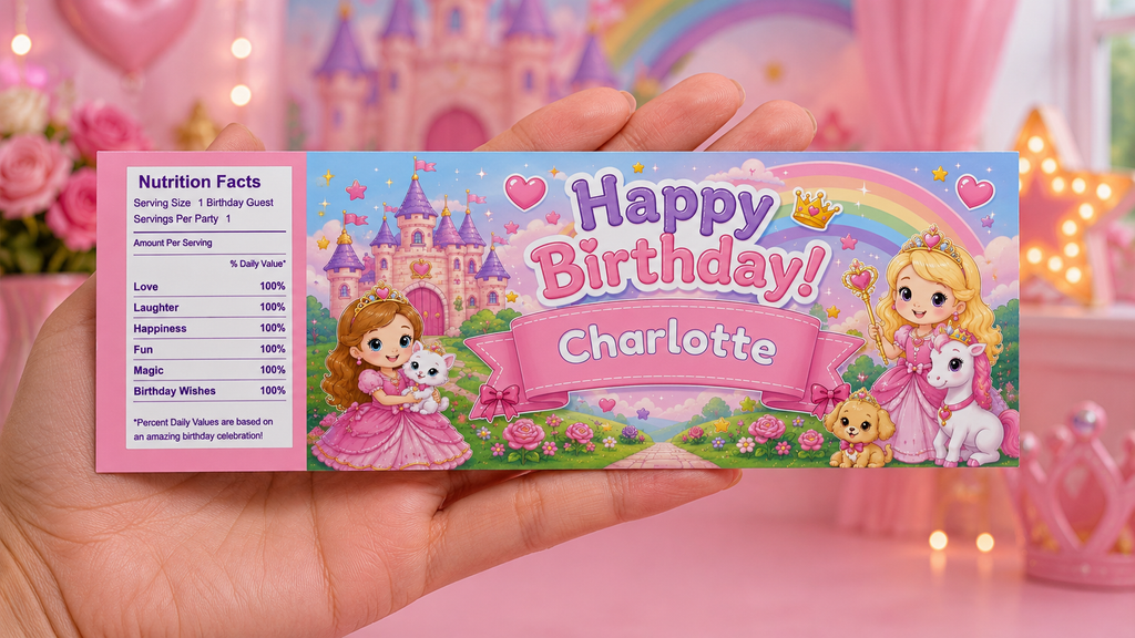 Little Princesses & Castle Water Bottle Label Template | Digital Download
