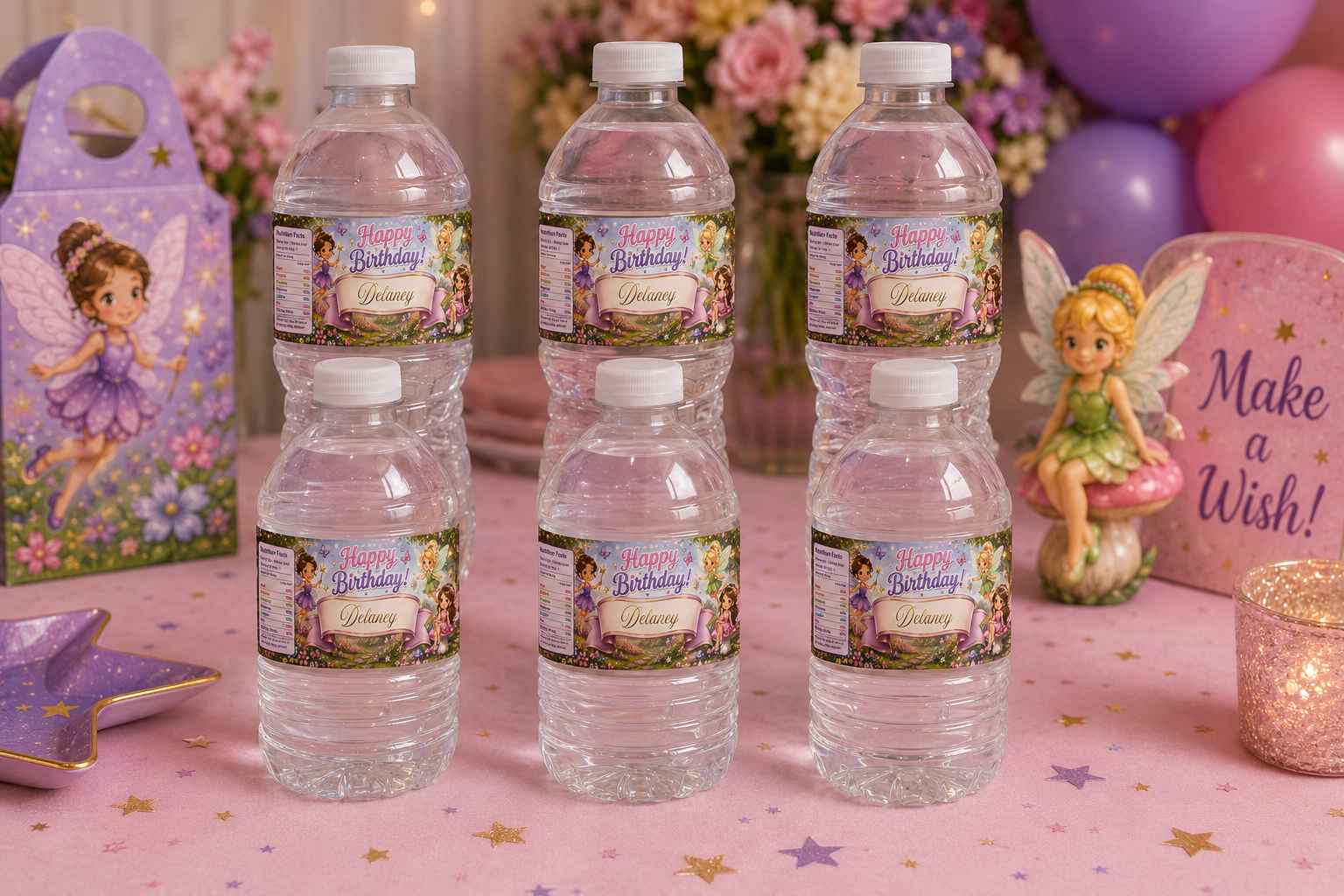 Fairy Birthday Water Bottle Label Template 2 | Digital Download