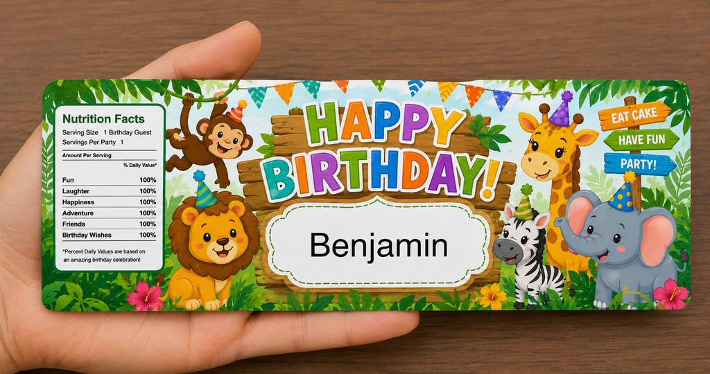 Baby Zoo Animals Birthday Water Bottle Label Template | Digital Download