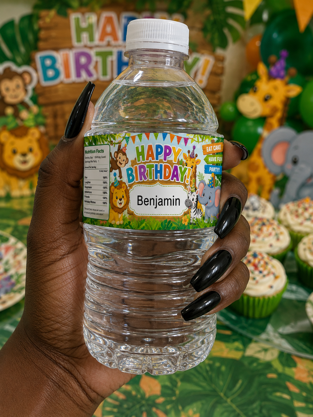 Baby Zoo Animals Birthday Water Bottle Label Template | Digital Download