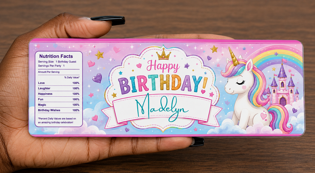 Unicorn Birthday Water Bottle Label Template | Digital Download